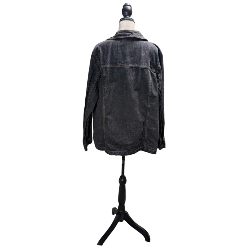 Denim&Co Dark Jean Jacket with Blue Embroidery - Picture 4 of 7